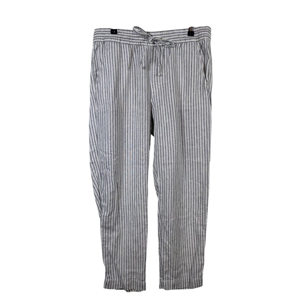 Gap Easy Pants Womens Medium Off-White Stripe Linen Blend Pull-On Cropped